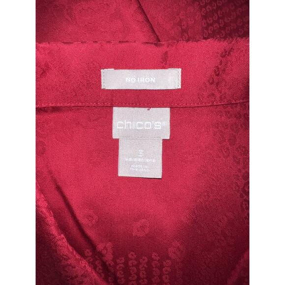 CHICO'S Top Sz XL (3) 16/18 Rust Red Button Animal Print LS No-Iron Blouse Shirt - Picture 7 of 7